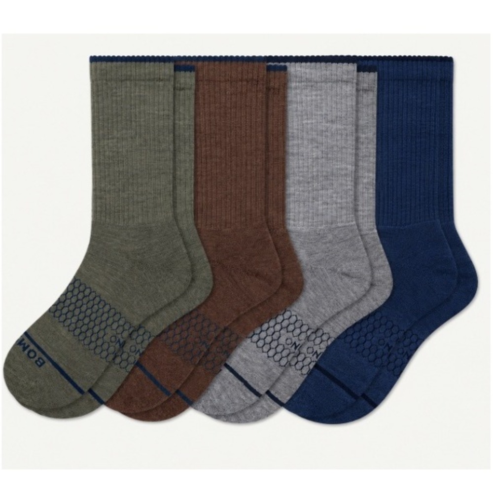Bombas Unisex Merino Wool Blend Midweight Calf Crew Socks 4 Pair Pack Medium